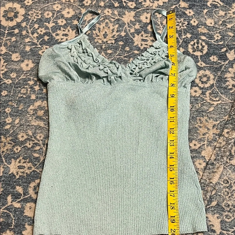 SOLD Y2K Bebe O Blue Metallic Ruffled Camisole Tank Top Party Event 2000’s New - Picture 6 of 11